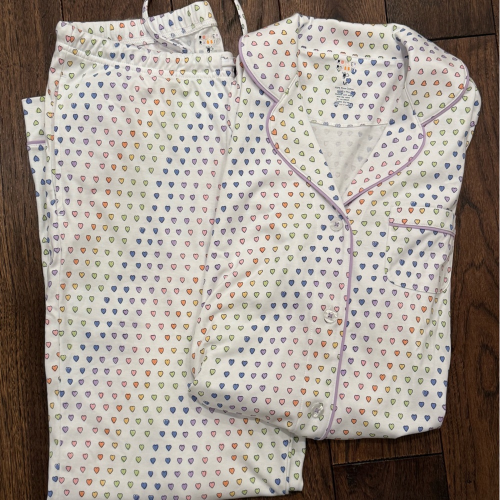 Roller Rabbit Disco Hearts RainbowPajama Set with Colorful Heart Print NWT